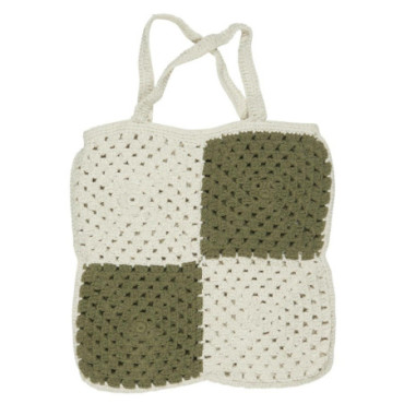 Sac au crochet motif carreaux olive/blanc