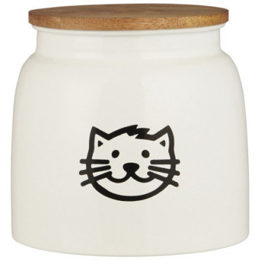 Pot à provision blanc avec motif chat et couvercle en bois 2.2 litres