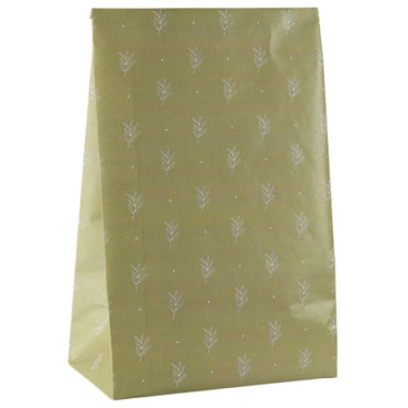 Sac en papier vert avec motif de feuilles 100 pcs 28.5cm