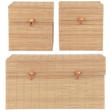 Lot de 3 Boites avec couvercle en bambou 1 oblong 2 carré