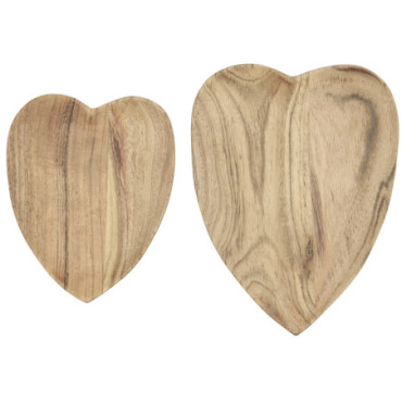 Lot de 2 bols en forme de coeur en bois d'acacia