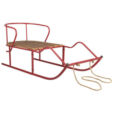 Luge déco rouge avec assise en bois