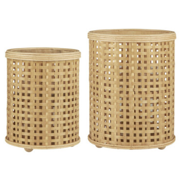 Lanterne lot de 2 avec porte-verre tresse de bambou