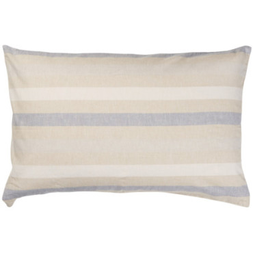 Housse de coussin naturel à rayures blanches et bleu clair 60cm