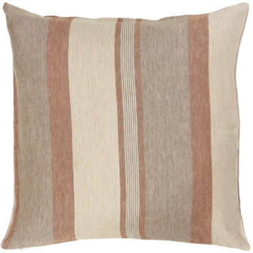 Housse de coussin beige à rayures marron et rouille