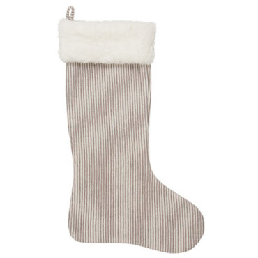 Chaussette de Noël à rayures marron blanches avec bordure en fourrure artificielle blanche