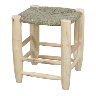 Tabouret Bas En Bois Et En Fibres Naturelles Karina