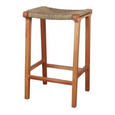 Tabouret Haut En Bois Et En Fibres Naturelles Sandy