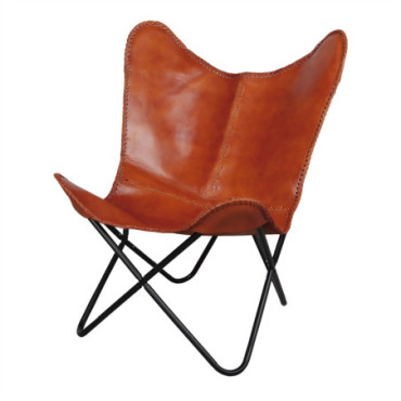 Fauteuil En Cuir Butterfly Caramel