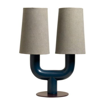 Lampe À Poser Twins Bleu Pétrole Base Mauve