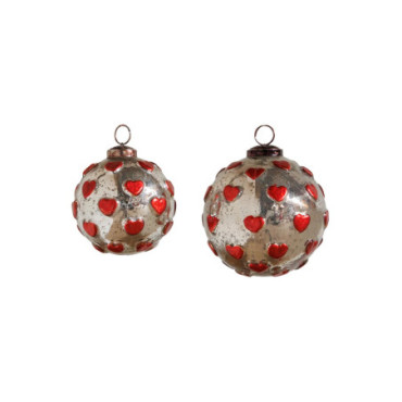 Boule De Noel Mercurisées Coeurs Rouges x2