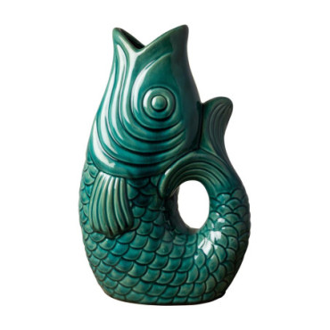 Vase Poisson En Grès Bleu