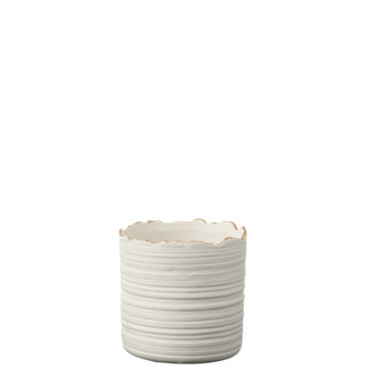 Cachepot Haut Porcelaine Blanc / Or S