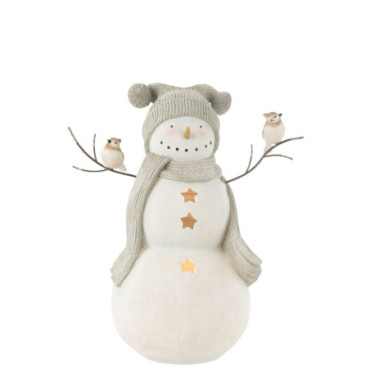 Bonhomme De Neige Oiseaux Resine Blanc / Gris Large