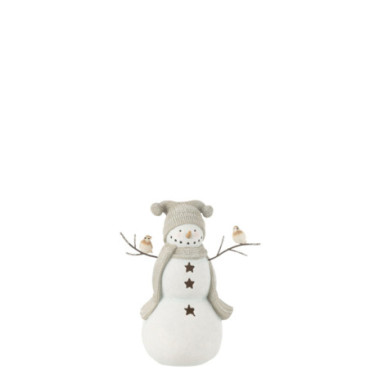 Bonhomme De Neige Oiseaux Resine Blanc / Gris S