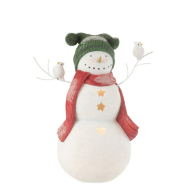 Bonhomme De Neige Oiseaux Resine Rouge / Vert Large