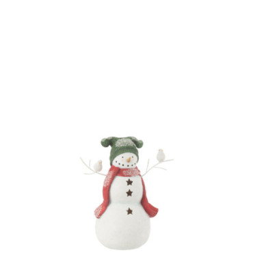 Bonhomme De Neige Oiseaux Resine Rouge / Vert S