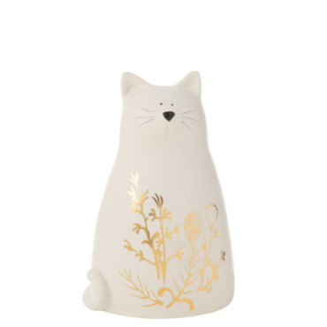 Chat Fleur Dessin Porcelaine Or / Blanc