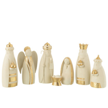 Creche 7 Pieces Resine Blanc / Or