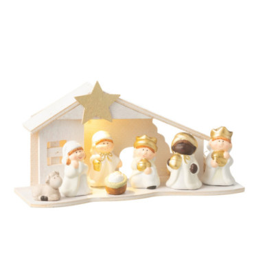 Creche Led Porcelaine Blanc / Or Large