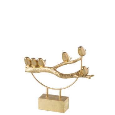 Oiseau Sur Branche Base Resine / Metal Or