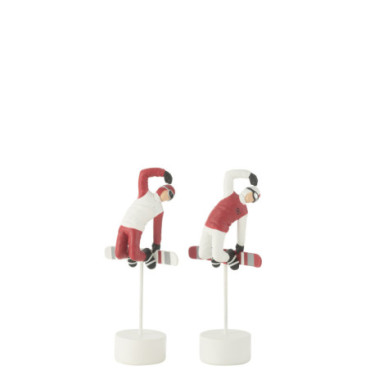 Snowboarder Sur Socle Resine Rouge / Blanc