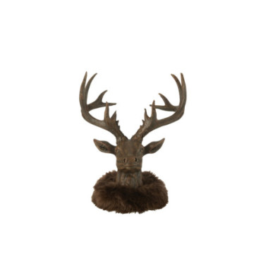 Tete De Cerf Fourrure Resin Brun Large