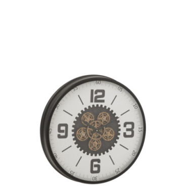 Horloge Engrenage Mdf Noir / Blanc Large