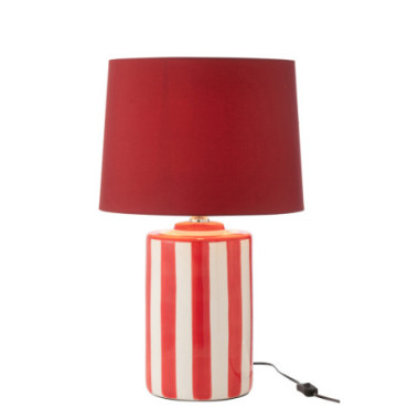 Lampe + Abat-Jour Listra Lignes Porcelaine Rouge / Blanc