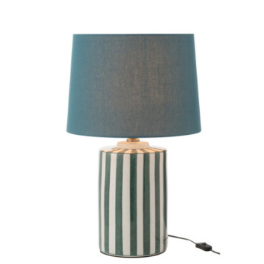 Lampe + Abat-Jour Listra Lignes Porcelaine Vert / Blanc