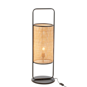 Lampe Sur Pied Metal / Rotin Noir / Naturel Large