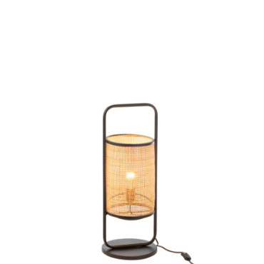 Lampe Sur Pied Metal / Rotin Noir / Naturel S