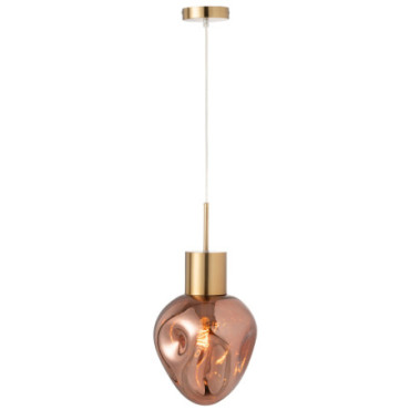 Lampe Suspension Or Metal / Verre Cuivre