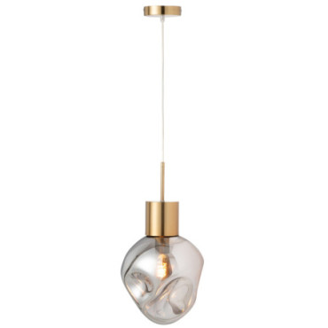 Lampe Suspension Or Metal / Verre Gris