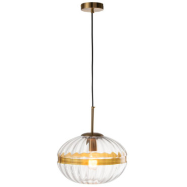 Suspension Lampe Oval Fer / Verre Transparent Or