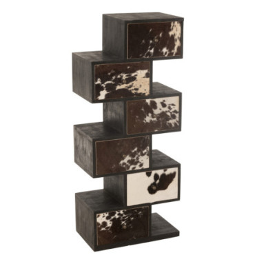 Etagere Vache Bois De Manguier / Fourrure Noir / Blanc