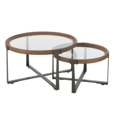 Table Basse Luki Verre / Bois De Sapin Naturel / Noir x2