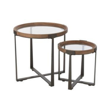 Table Basse Mine Verre / Bois De Sapin Naturel / Noir x2