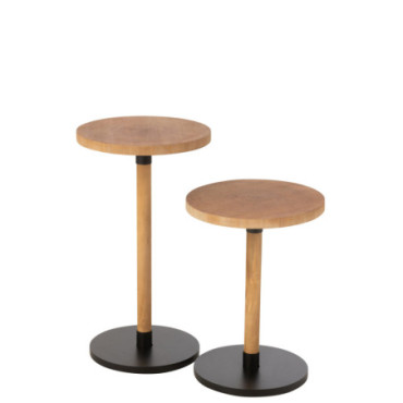 Table Gigogne Ron Mdf / Bois De Pin Naturel Noir x2