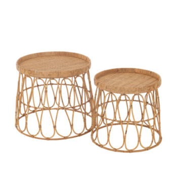 Table Rond Rotin / Contreplaque Naturel x2