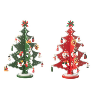 Arbre De Noel + Figurines Pliable Bois Rouge / Vert