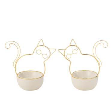 Mangeoire Chat Lunettes Bol Porcelaine / Metal Large