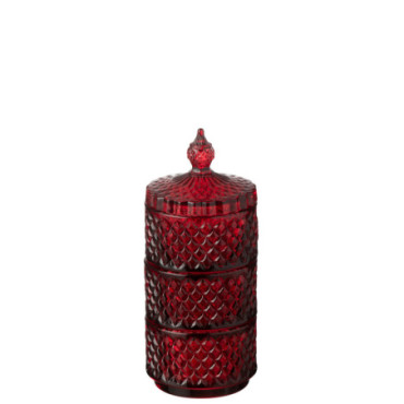 Pot 3 Etages Verre Rouge Cerise