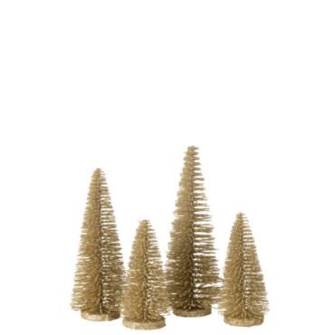 Sapin De Noël Décoratif Paillettes Plastique Doré Clair x4