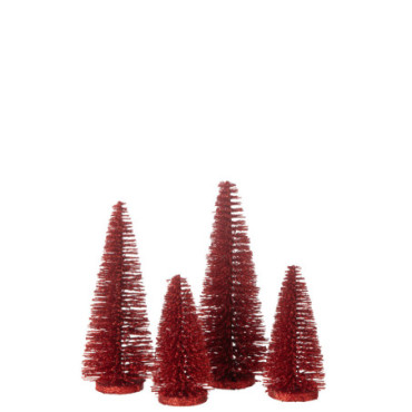 Sapin De Noël Décoratif Paillettes Plastique Rouge x4