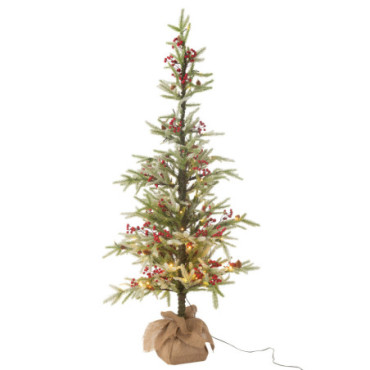 Sapin De Noel + Sac Jute + Led Artificiel Neige Vert / Rouge Large