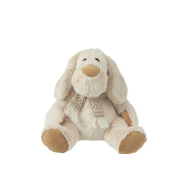 Chien + Echarpe Assis Peluche Polyester Beige / Marron Large