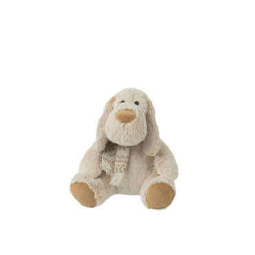 Chien + Echarpe Assis Peluche Polyester Beige / Marron M