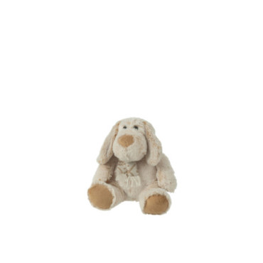 Chien + Echarpe Assis Peluche Polyester Beige / Marron S