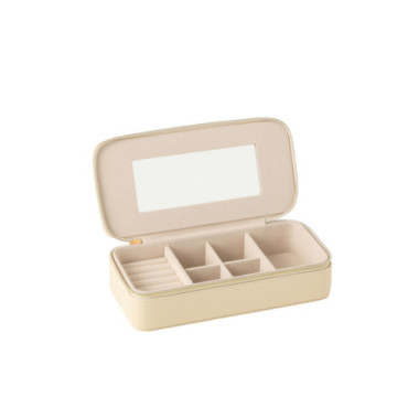 Boite A Bijoux Rectangle + Miroir Cuir Artificiel Beige